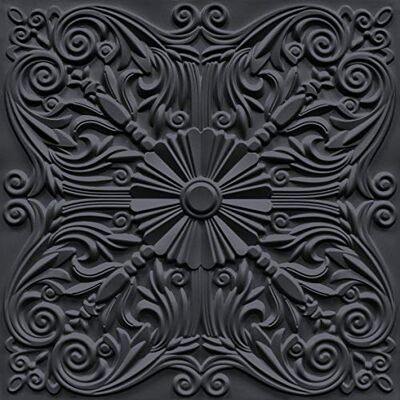 Art3d Azulejos decorativos de techo de 2 x 2 con pegamento, para colocar en el techo, 24 x 24 pulgadas, paquete de 12 unidades, diseño floral español en negro Art3d Azulejos decorativos de techo de 2 x 2 con pegamento, para colocar en el techo, 24 x 24 pulgadas, paquete de 12 unidades, diseño floral español en negro