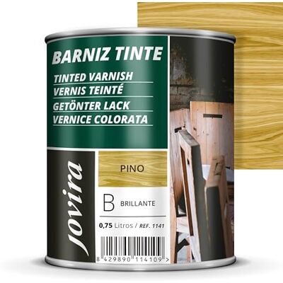 JOVIRA PINTURAS Barniz Brillante Tinte (6 colores). Barniz para madera. Protege, decora y embellece. (750 Mililitros, Pino) D-10 JOVIRA PINTURAS Barniz Brillante Tinte (6 colores). Barniz para madera. Protege, decora y embellece. (750 Mililitros, Pino) D-10