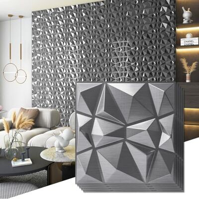 Art3d Paneles 3D Diamante Plata Art3d Paneles 3D Diamante Plata