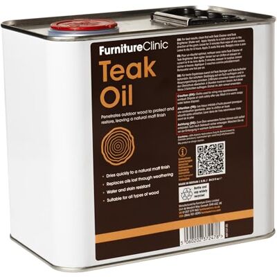 Furniture Clinic Aceite para teca – Aceite para madera que protege los muebles del jardín – Restaura la madera y previene el deterioro – Secado rápido – Acabado mate natural – 2.5 L Furniture Clinic Aceite para teca – Aceite para madera que protege los muebles del jardín – Restaura la madera y previene el deterioro – Secado rápido – Acabado mate natural – 2.5 L