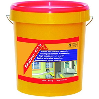 SIKA Pintura para fachadas Color 671W Blanco Impermeabilizante y decorativa Hormigón, mortero, ladrillo, piedra Impermable 20kg SIKA Pintura para fachadas Color 671W Blanco Impermeabilizante y decorativa Hormigón, mortero, ladrillo, piedra Impermable 20kg