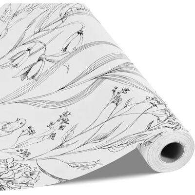 VEVOR Papel Pintado Autoadhesivo para Pared, Película Adhesiva Blanca con Estampado Floral Botánico, Impermeable, para Muebles, Dormitorio, Cocina, Oficina y Baño, 450 x 10000 x 0,16 mm, PVC VEVOR Papel Pintado Autoadhesivo para Pared, Película Adhesiva Blanca con Estampado Floral Botánico, Impermeable, para Muebles, Dormitorio, Cocina, Oficina y Baño, 450 x 10000 x 0,16 mm, PVC