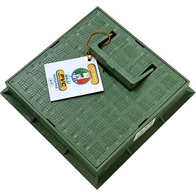 First Plast Marco con tapa con asa peatonable, de PVC, verde, 200 x 200 mm First Plast Marco con tapa con asa peatonable, de PVC, verde, 200 x 200 mm