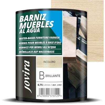 JOVIRA PINTURAS Barniz Muebles Brillante al Agua, para el cuidado y decoración de muebles de madera. (750 Mililitros, Brillante) JOVIRA PINTURAS Barniz Muebles Brillante al Agua, para el cuidado y decoración de muebles de madera. (750 Mililitros, Brillante)