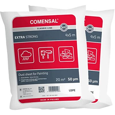 COMENSAL ® Plástico Cubretodo Protector 4x5m x 2pcs Plástico para Pintar 50 µm Para Trabajos de pintura/Renovación Super Fuerte Made in EU 4x5m COMENSAL ® Plástico Cubretodo Protector 4x5m x 2pcs Plástico para Pintar 50 µm Para Trabajos de pintura/Renovación Super Fuerte Made in EU 4x5m