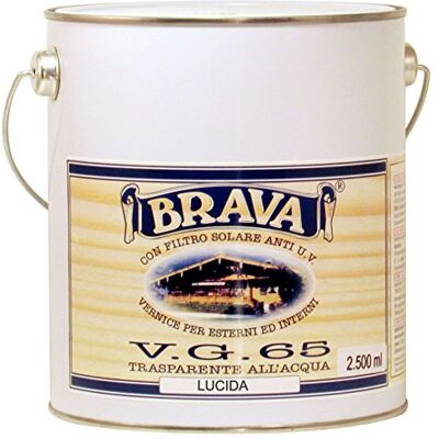 Brava VG 65 barniz para madera al agua brillante, incoloro, 2500 ml Brava VG 65 barniz para madera al agua brillante, incoloro, 2500 ml