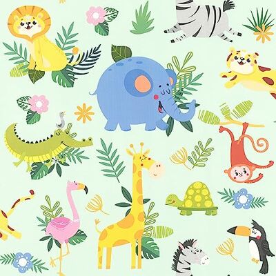 Rasch WTD Papel pintado para habitación infantil (10,05 x 0,53 m), diseño de elefante, jirafa, león, mono y otros Rasch WTD Papel pintado para habitación infantil (10,05 x 0,53 m), diseño de elefante, jirafa, león, mono y otros