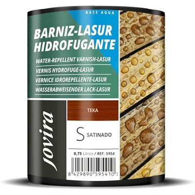JOVIRA PINTURAS BARNIZ-LASUR Hidrofugante Protector Satinado al Agua 750 ml Protege, decora y embellece todo tipo de madera con efecto perlado. (750 Mililitros, Teka) E-32 JOVIRA PINTURAS BARNIZ-LASUR Hidrofugante Protector Satinado al Agua 750 ml Protege, decora y embellece todo tipo de madera con efecto perlado. (750 Mililitros, Teka) E-32