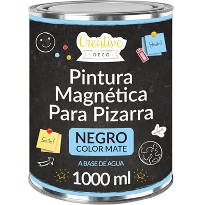 Creative 1L Pintura Magnética para Pizarra Negra Mate 1000 ml Rendimiento 10 m² Pintura para Paredes, Madera, Metal, Vidrio a Base de Agua No Tóxica Adecuada para Colocar Imanes Creative 1L Pintura Magnética para Pizarra Negra Mate 1000 ml Rendimiento 10 m² Pintura para Paredes, Madera, Metal, Vidrio a Base de Agua No Tóxica Adecuada para Colocar Imanes