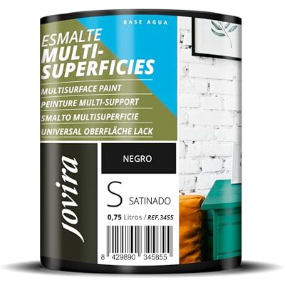 JOVIRA PINTURAS Esmalte Multisuperficies al Agua Satinado. Decora y protege superficies de difícil adherencia. (750 Mililitros, Negro) G-34A JOVIRA PINTURAS Esmalte Multisuperficies al Agua Satinado. Decora y protege superficies de difícil adherencia. (750 Mililitros, Negro) G-34A