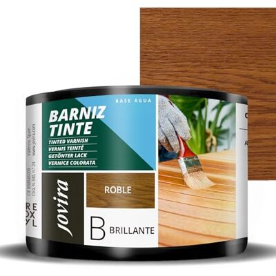JOVIRA PINTURAS Barniz Tinte Brillante al Agua, acabado Brillo. Especial para teñir y barnizar maderas. (375 Mililitros, Roble) F-34 JOVIRA PINTURAS Barniz Tinte Brillante al Agua, acabado Brillo. Especial para teñir y barnizar maderas. (375 Mililitros, Roble) F-34