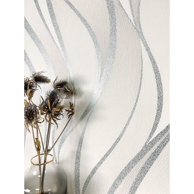 Newroom papel pintado blanco plata ondas con brillo salón Newroom papel pintado blanco plata ondas con brillo salón