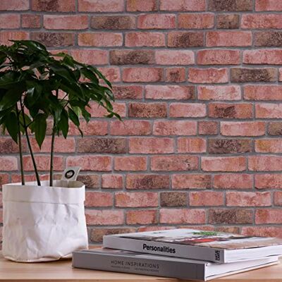 A.S. Création Bricks & Stones Papel pintado (10,05 m x 0,53 m), color rojo y gris A.S. Création Bricks & Stones Papel pintado (10,05 m x 0,53 m), color rojo y gris