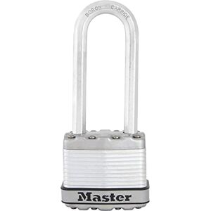 Master Lock Candado Seguridad Llaves Acero Laminado Exterior, Arco extra Largo, Adecuado para Portales, Garages, Sótanos, 45 mm Master Lock Candado Seguridad Llaves Acero Laminado Exterior, Arco extra Largo, Adecuado para Portales, Garages, Sótanos, 45 mm