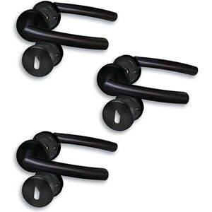 Alpertec Rosette II Juego de 3 accesorios de puerta de acero inoxidable negro para 3 puertas de habitación con agujero de bloqueo Cliprosette diámetro 52 mm manija de puerta Alpertec Rosette II Juego de 3 accesorios de puerta de acero inoxidable negro para 3 puertas de habitación con agujero de bloqueo Cliprosette diámetro 52 mm manija de puerta