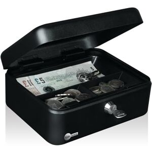 Yale Caja de Caudales Mediana con Llave: Protección Estándar, Asa de Transporte, Acero con Recubrimiento Negro Mate, Bandeja Interna Extraíble Yale Caja de Caudales Mediana con Llave: Protección Estándar, Asa de Transporte, Acero con Recubrimiento Negro Mate, Bandeja Interna Extraíble