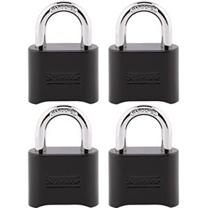 Master Lock Cerradura de combinación, configura tu propio candado de combinación, cerradura de interior y exterior, cerradura de código resistente a la intemperie, paquete de 4, , negro Master Lock Cerradura de combinación, configura tu propio candado de combinación, cerradura de interior y exterior, cerradura de código resistente a la intemperie, paquete de 4, , negro