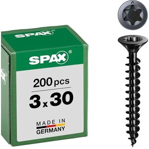 SPAX Tornillo universal, cabeza avellanada, negro, T-STAR Plus, rosca completa (3 x 30 mm, 200 unidades) SPAX Tornillo universal, cabeza avellanada, negro, T-STAR Plus, rosca completa (3 x 30 mm, 200 unidades)