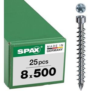 SPAX Tornillo de cabeza cilíndrica para madera, 8,0 x 500 VG Torx 40, plata Wirox, con clasificación, contenido: 25 unidades SPAX Tornillo de cabeza cilíndrica para madera, 8,0 x 500 VG Torx 40, plata Wirox, con clasificación, contenido: 25 unidades