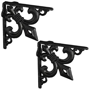 Relaxdays Escuadras Estantería Envejecidas, Set 2, Soportes Balda Hierro Fundido, Flor de lis, Retro, Color Negro Relaxdays Escuadras Estantería Envejecidas, Set 2, Soportes Balda Hierro Fundido, Flor de lis, Retro, Color Negro