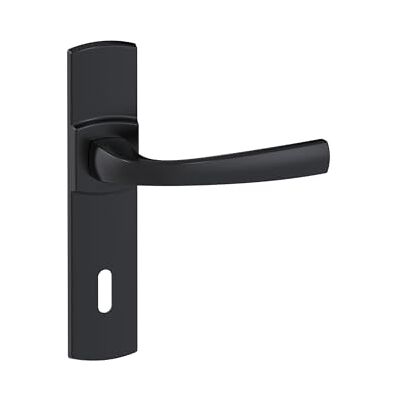 Vachette Muze Juego de manija de puerta sobre placa (versión llave L, puerta de dormitorio, oficina, entre ejes, 195 mm, sistema de colocación fácil, Zamak resistente, acabado ónix negro, garantía Vachette Muze Juego de manija de puerta sobre placa (versión llave L, puerta de dormitorio, oficina, entre ejes, 195 mm, sistema de colocación fácil, Zamak resistente, acabado ónix negro, garantía