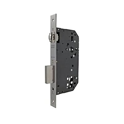 tesa Cerradura de seguridad monopunto R201B de 4 bulones de cierre y picaporte, sin cilindro, frente redondeado, entrada de 50mm, escudo E700L, acabado acero inoxidable tesa Cerradura de seguridad monopunto R201B de 4 bulones de cierre y picaporte, sin cilindro, frente redondeado, entrada de 50mm, escudo E700L, acabado acero inoxidable