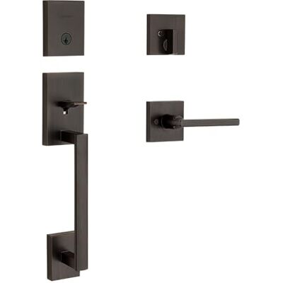 Kwikset San Clemente Cerradura de puerta delantera de un solo cilindro de perfil bajo con palanca Halifax con seguridad SmartKey en bronce veneciano Kwikset San Clemente Cerradura de puerta delantera de un solo cilindro de perfil bajo con palanca Halifax con seguridad SmartKey en bronce veneciano