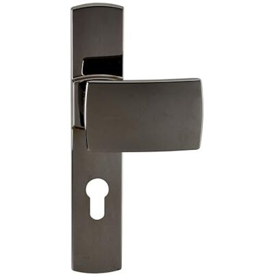 Vachette Juego de manija de puerta sobre placa MUZE – Versión llave I para puerta cojinete, entre ejes de 195 mm – Montaje fácil – Zamak – Tornillos exteriores invisibles – Acabado de diamante negro Vachette Juego de manija de puerta sobre placa MUZE – Versión llave I para puerta cojinete, entre ejes de 195 mm – Montaje fácil – Zamak – Tornillos exteriores invisibles – Acabado de diamante negro