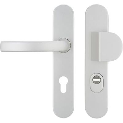 Bricard Juego de manijas blindadas sobre placa de aluminio plateado arenado, soporte + aleta para puerta de entrada Bricard Juego de manijas blindadas sobre placa de aluminio plateado arenado, soporte + aleta para puerta de entrada