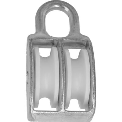 Amig Polea Doble Fija Modelo Rueda de Plástico Blanca 9 x 40 mm Acero Zincado Interior y Exterior No Apta para Elevación Amig Polea Doble Fija Modelo Rueda de Plástico Blanca 9 x 40 mm Acero Zincado Interior y Exterior No Apta para Elevación