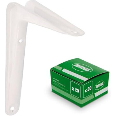 Amig Pack Soportes para Estantería de Pared 20 piezas Escuadras en Acero 200X150 mm Color Blanco Ángulo para Estantes Soporte para Baldas Fácil instalación Amig Pack Soportes para Estantería de Pared 20 piezas Escuadras en Acero 200X150 mm Color Blanco Ángulo para Estantes Soporte para Baldas Fácil instalación