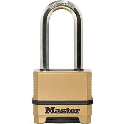 Master Lock Candado Alta Seguridad, Combinacion, Zinc, Exterior, Arco Largo, Adecuado para Portales, Garages, Sótanos Master Lock Candado Alta Seguridad, Combinacion, Zinc, Exterior, Arco Largo, Adecuado para Portales, Garages, Sótanos