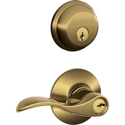 SCHLAGE FB50 V Acc 609 Cerrojo de seguridad de un solo cilindro y palanca de entrada con llave, latón antiguo SCHLAGE FB50 V Acc 609 Cerrojo de seguridad de un solo cilindro y palanca de entrada con llave, latón antiguo
