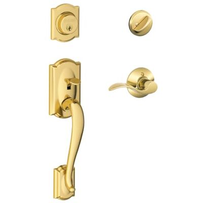 SCHLAGE Shlage Camelot F60 CAM 505 Acc 605 Acc 605 RH Manija de un solo cilindro y palanca de acento para mano derecha, latón brillante SCHLAGE Shlage Camelot F60 CAM 505 Acc 605 Acc 605 RH Manija de un solo cilindro y palanca de acento para mano derecha, latón brillante