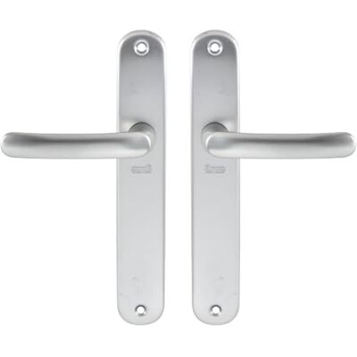 Vachette Juego de manija de puerta sobre placa grande, diseño de caño para cocina, salón, entre ejes de 195 mm, aluminio resistente, acabado plateado, garantía de 2 años Vachette Juego de manija de puerta sobre placa grande, diseño de caño para cocina, salón, entre ejes de 195 mm, aluminio resistente, acabado plateado, garantía de 2 años