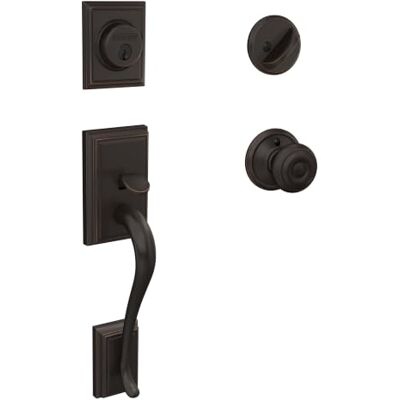 SCHLAGE Shlage Addison F60 ADD 716 GEO Juego de manijas y pomo georgiano, bronce envejecido SCHLAGE Shlage Addison F60 ADD 716 GEO Juego de manijas y pomo georgiano, bronce envejecido