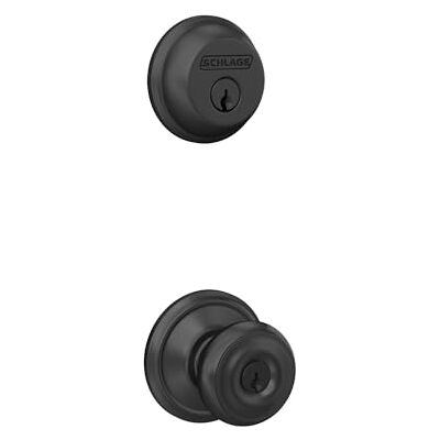 SCHLAGE FB50N G GEO 622 Cerrojo de seguridad de un solo cilindro y perilla georgiana de entrada con llave, negro mate SCHLAGE FB50N G GEO 622 Cerrojo de seguridad de un solo cilindro y perilla georgiana de entrada con llave, negro mate