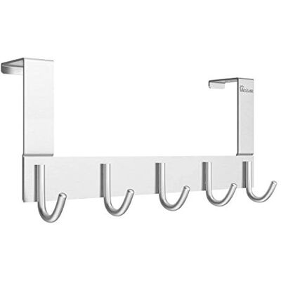 Anjuer Ganchos para puerta, organizador de aluminio para toallas de baño, 5 ganchos para colgar sobre la puerta, color plateado Anjuer Ganchos para puerta, organizador de aluminio para toallas de baño, 5 ganchos para colgar sobre la puerta, color plateado