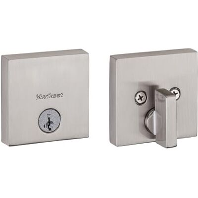 Kwikset Cerradura de seguridad para el centro, puerta de entrada frontal cuadrada de níquel satinado con llave, seguridad SmartKey resistente a las púas, perno muerto de un solo cilindro, con Kwikset Cerradura de seguridad para el centro, puerta de entrada frontal cuadrada de níquel satinado con llave, seguridad SmartKey resistente a las púas, perno muerto de un solo cilindro, con