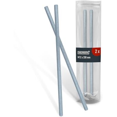 HELPMATE Varilla roscada M12 x 330 mm de acero inoxidable A2 Set de 2 piezas de barras con rosca métrica completa Perno pasador roscado con clase de resistencia 4.8, DIN 976 de color plata HELPMATE Varilla roscada M12 x 330 mm de acero inoxidable A2 Set de 2 piezas de barras con rosca métrica completa Perno pasador roscado con clase de resistencia 4.8, DIN 976 de color plata