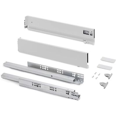 EMUCA Kit cajón para cocina o baño con regulación 3D, altura 93mm, profundidad 300mm, 40 Kg, cierre suave, tableros no incluidos, Acero, Blanco EMUCA Kit cajón para cocina o baño con regulación 3D, altura 93mm, profundidad 300mm, 40 Kg, cierre suave, tableros no incluidos, Acero, Blanco