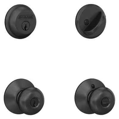 SCHLAGE Cerrojo de seguridad y perilla Plymouth de 1 lado, la más alta seguridad residencial, cerradura de entrada con llave, negro mate SCHLAGE Cerrojo de seguridad y perilla Plymouth de 1 lado, la más alta seguridad residencial, cerradura de entrada con llave, negro mate