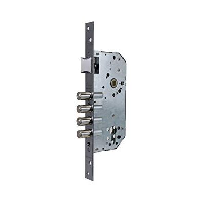 tesa Cerradura de seguridad monopunto R200B de 4 bulones de cierre y picaporte, sin cilindro, entrada de 60mm, escudo E700L, acabado acero inoxidable tesa Cerradura de seguridad monopunto R200B de 4 bulones de cierre y picaporte, sin cilindro, entrada de 60mm, escudo E700L, acabado acero inoxidable