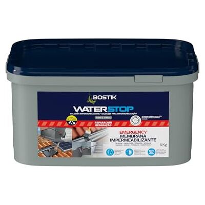 Bostik Waterstop Impermeabilizante de Reparación Gris Estanqueidad Inmediata, Superficies Húmedas o Secas, sin Imprimación, Multimaterial, Fácil de Aplicar, Interior y Exterior, Bote 6 kg Bostik Waterstop Impermeabilizante de Reparación Gris Estanqueidad Inmediata, Superficies Húmedas o Secas, sin Imprimación, Multimaterial, Fácil de Aplicar, Interior y Exterior, Bote 6 kg
