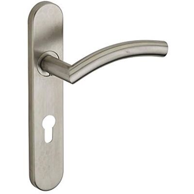 Thirard – Juego de tiradores para puerta de entrada Uranus con agujero de cilindro, cuadrado 7 mm, entr'axes 195 mm, acero inoxidable cepillado Thirard – Juego de tiradores para puerta de entrada Uranus con agujero de cilindro, cuadrado 7 mm, entr'axes 195 mm, acero inoxidable cepillado