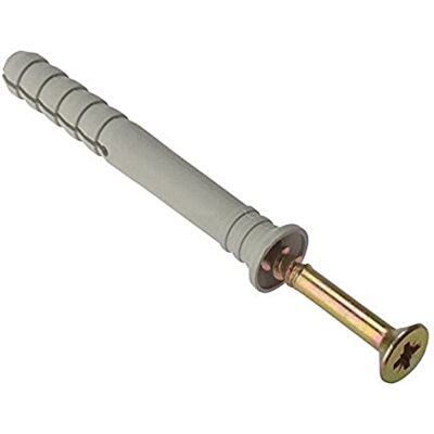 Merriway Tornillo fijador BH05917 con taco de nailon para paredes sólidas, M6 x 70 mm, Pack de 20, blanco, Merriway Tornillo fijador BH05917 con taco de nailon para paredes sólidas, M6 x 70 mm, Pack de 20, blanco,