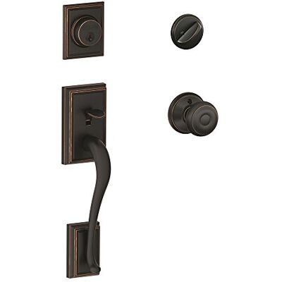 SCHLAGE Shlage Addison Juego de manijas y pomo georgiano, bronce envejecido SCHLAGE Shlage Addison Juego de manijas y pomo georgiano, bronce envejecido