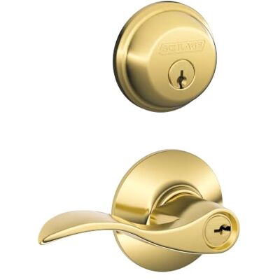 SCHLAGE FB50N V Acc 505 B60 Cerrojo de seguridad de un solo cilindro y palanca de entrada con llave F51 con llave igual, acabado de latón brillante Lock Company SCHLAGE FB50N V Acc 505 B60 Cerrojo de seguridad de un solo cilindro y palanca de entrada con llave F51 con llave igual, acabado de latón brillante Lock Company