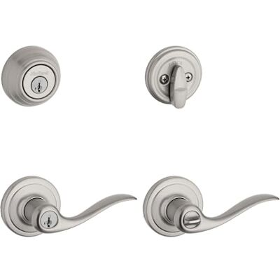Kwikset Level 991 Tustin Palanca de entrada y cerrojo de seguridad de un solo cilindro con SmartKey en níquel satinado Kwikset Level 991 Tustin Palanca de entrada y cerrojo de seguridad de un solo cilindro con SmartKey en níquel satinado