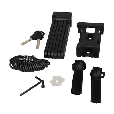 Fischer Juego de candado plegable para casco y bicicleta de alta seguridad, antirrobo, incluye 2 llaves y soporte, color negro, longitud: 85 cm y 120 cm Fischer Juego de candado plegable para casco y bicicleta de alta seguridad, antirrobo, incluye 2 llaves y soporte, color negro, longitud: 85 cm y 120 cm